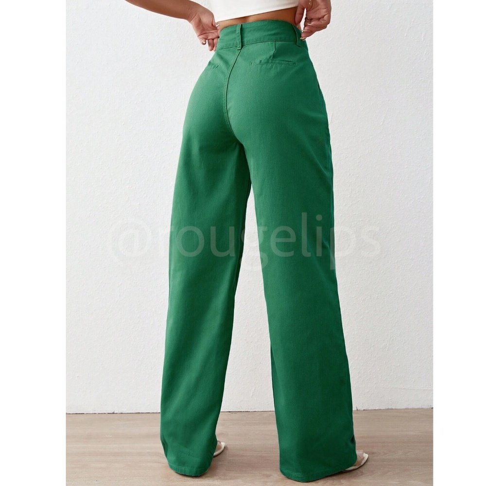Cotton Green Wide Leg High Waist Denim Pants - Picture 5 of 6